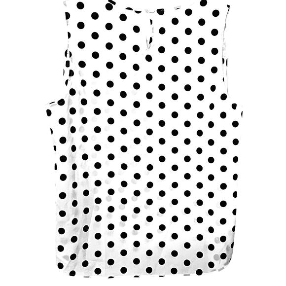 NO MFG. TAG SLEEVELESS PULL-OVER RND NECK BLOUSE, WOMEN-XL-WHITE/BLACK POLKA DOT - Picture 6 of 10